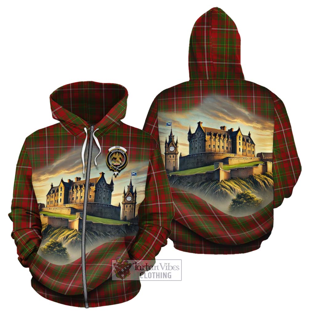 Tartan Vibes Clothing Hay Tartan Family Crest Cotton Hoodie with Scottish Ancient Castle Style