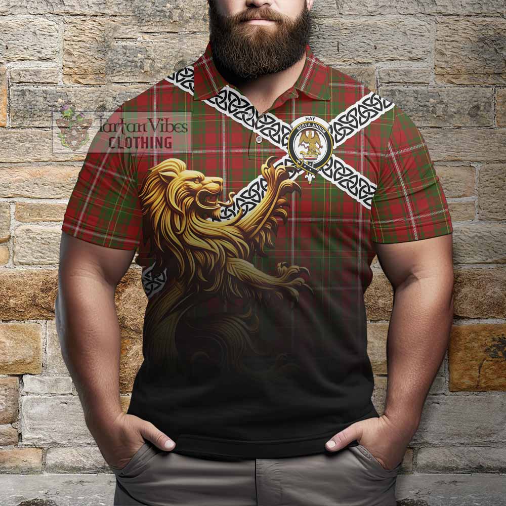 Tartan Vibes Clothing Hay Crest Tartan Polo Shirt with Golden Lion Emblem Celtic Style