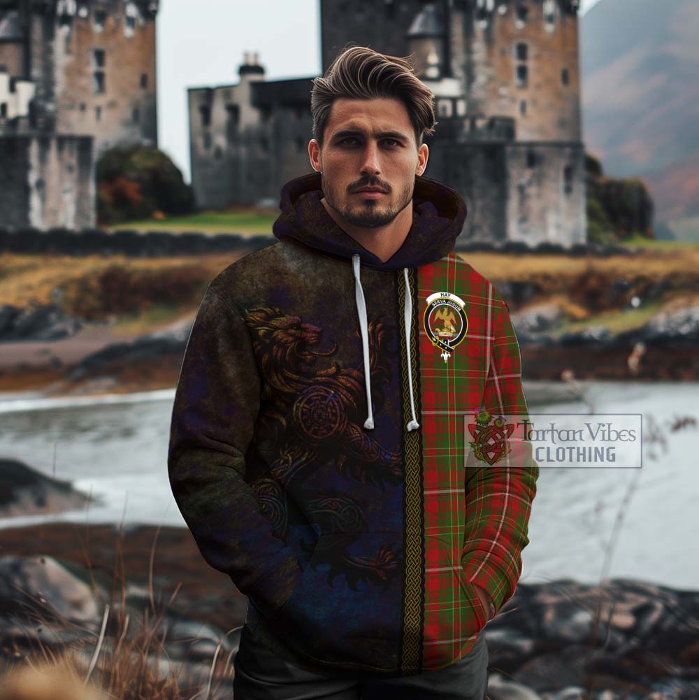 Tartan Vibes Clothing Hay Tartan Family Crest Cotton Hoodie Alba Gu Brath Be Brave Lion Ancient Style