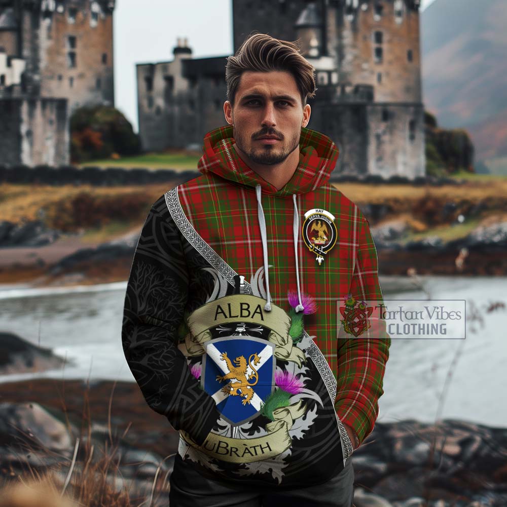 Tartan Vibes Clothing Hay Tartan Family Crest Cotton Hoodie Lion Rampant Royal Thistle Shield Celtic Inspired