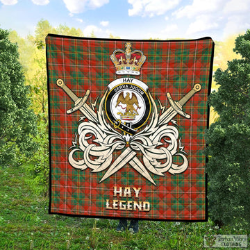 Hay Ancient Tartan Quilt with Clan Crest and the Golden Sword of Courageous Legacy