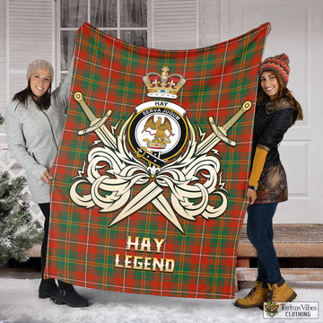 Hay Ancient Tartan Blanket with Clan Crest and the Golden Sword of Courageous Legacy