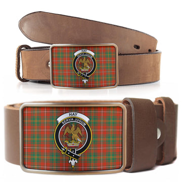 Hay Ancient Tartan Belt Buckles with Family Crest