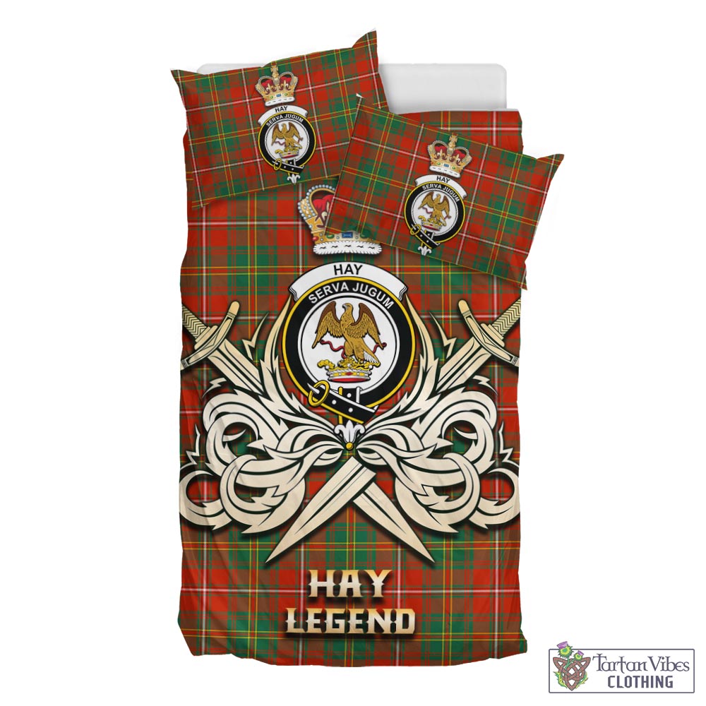 Tartan Vibes Clothing Hay Ancient Tartan Bedding Set with Clan Crest and the Golden Sword of Courageous Legacy