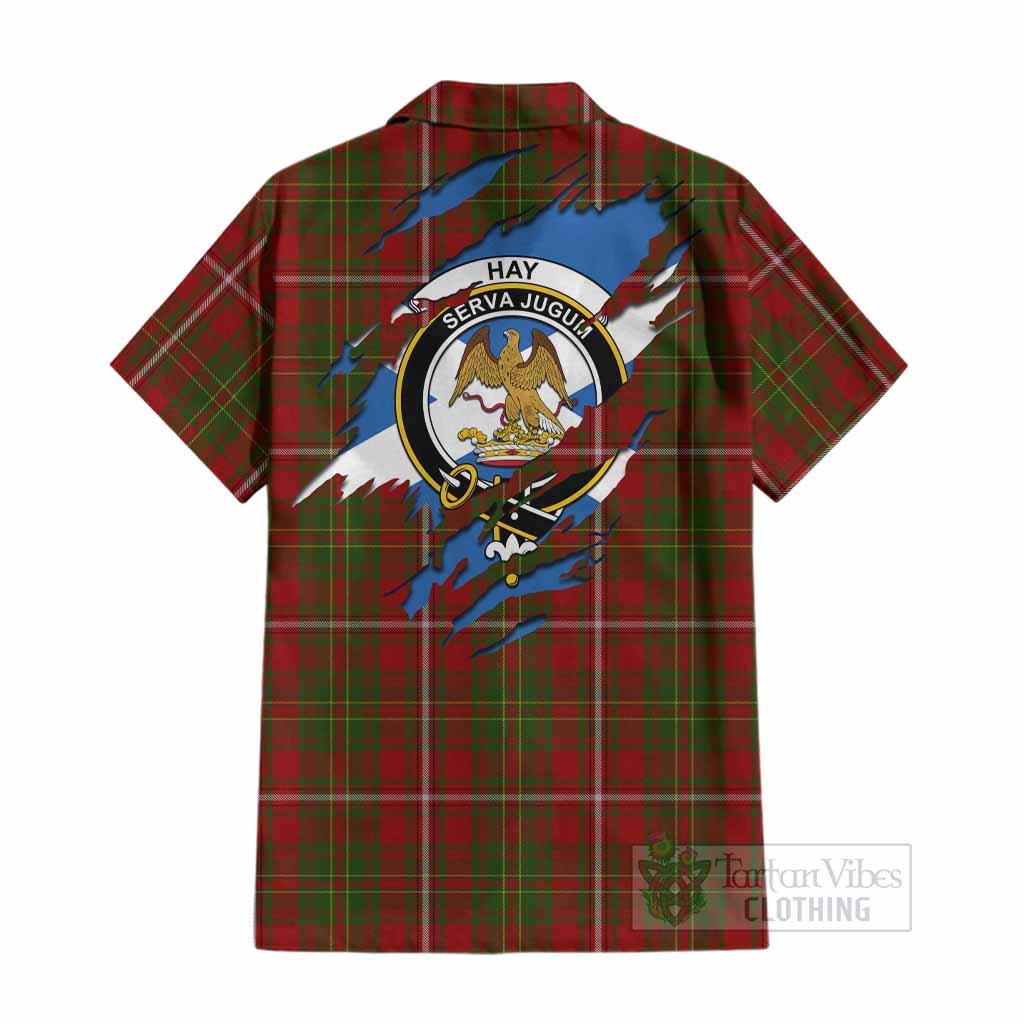 Hay Clan Crest In Me Tartan Cotton Hawaiian Shirt Scotland Flag Style