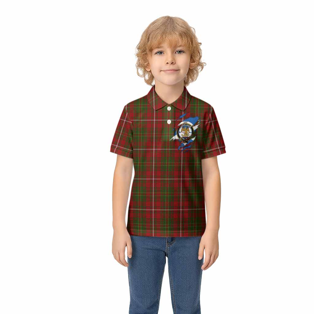 Hay Clan Crest In Me Tartan Kid Polo Shirt Scotland Flag Style