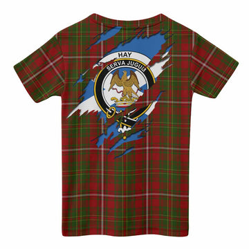 Hay Clan Crest In Me Tartan Kid T-shirt Scotland Flag Style