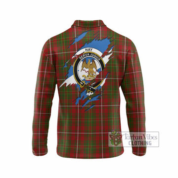 Hay Clan Crest In Me Tartan Long Sleeve Polo Shirt Scotland Flag Style
