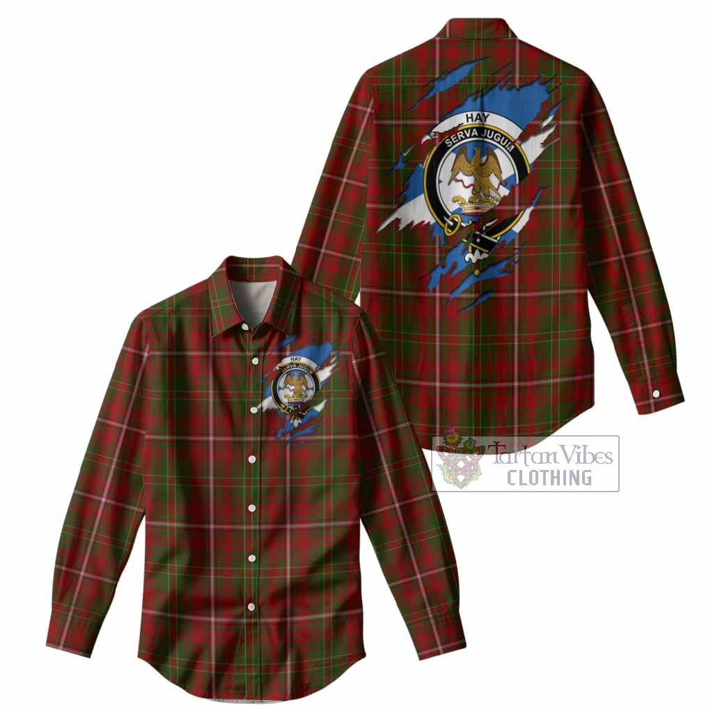 Hay Clan Crest In Me Tartan Women Casual Shirt Scotland Flag Style