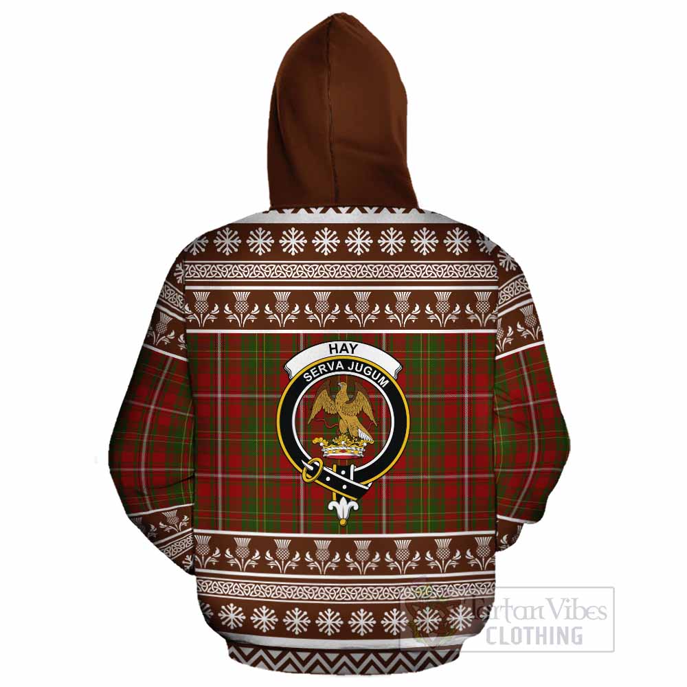 Hay Clan Tartan Christmas Cotton Hoodie with Family Crest - Tartan Vibes Clothing