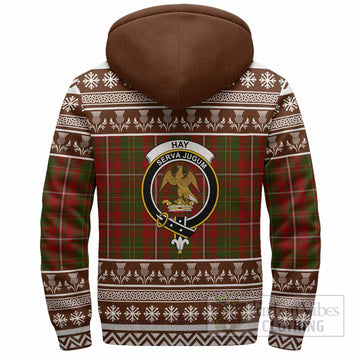 Hay Clan Tartan Christmas Fleece Hoodie with Family Crest