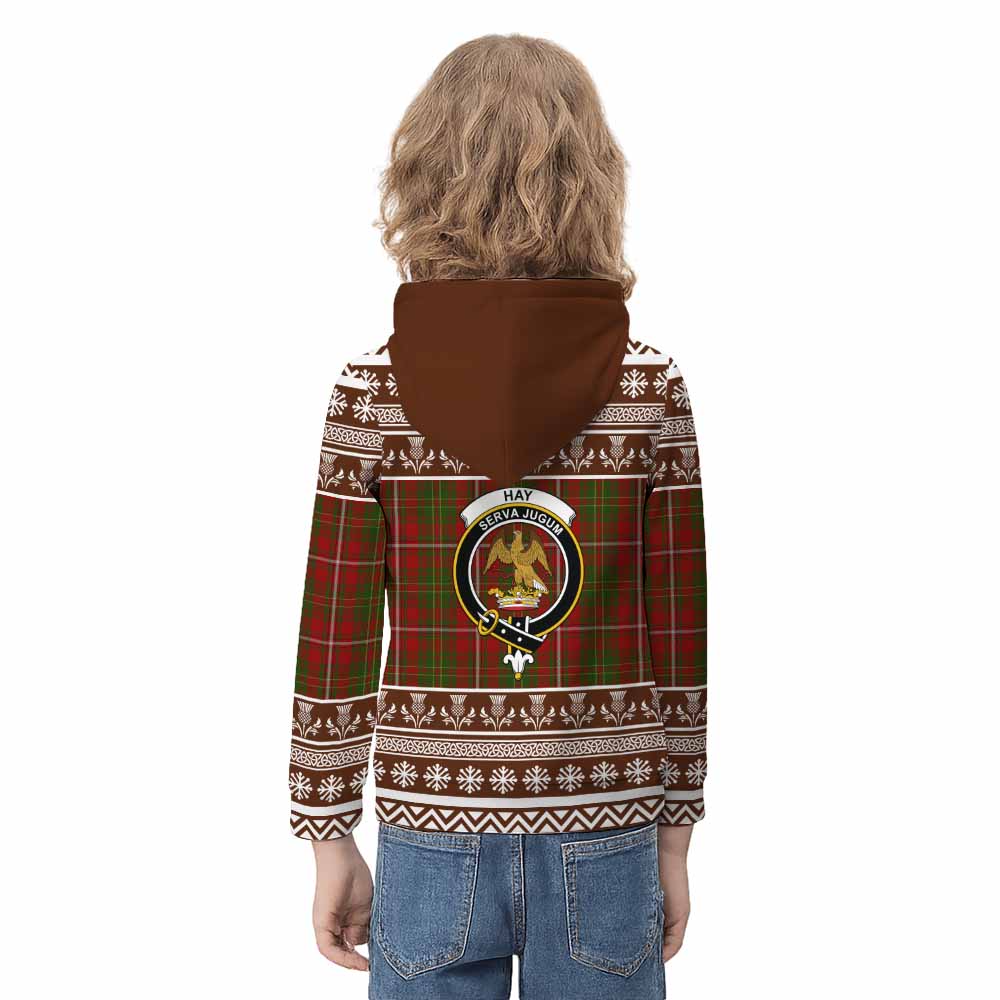 Hay Clan Tartan Christmas Kid Hoodie with Family Crest - Tartan Vibes Clothing