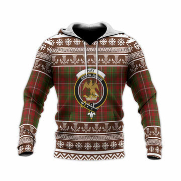 Hay Clan Tartan Christmas Knitted Hoodie with Family Crest