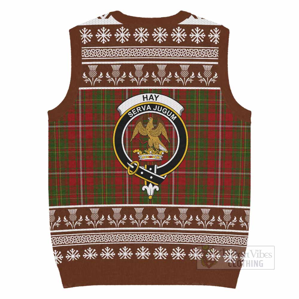Hay Clan Tartan Christmas Knitted V-Neck Vest with Family Crest - Tartan Vibes Clothing