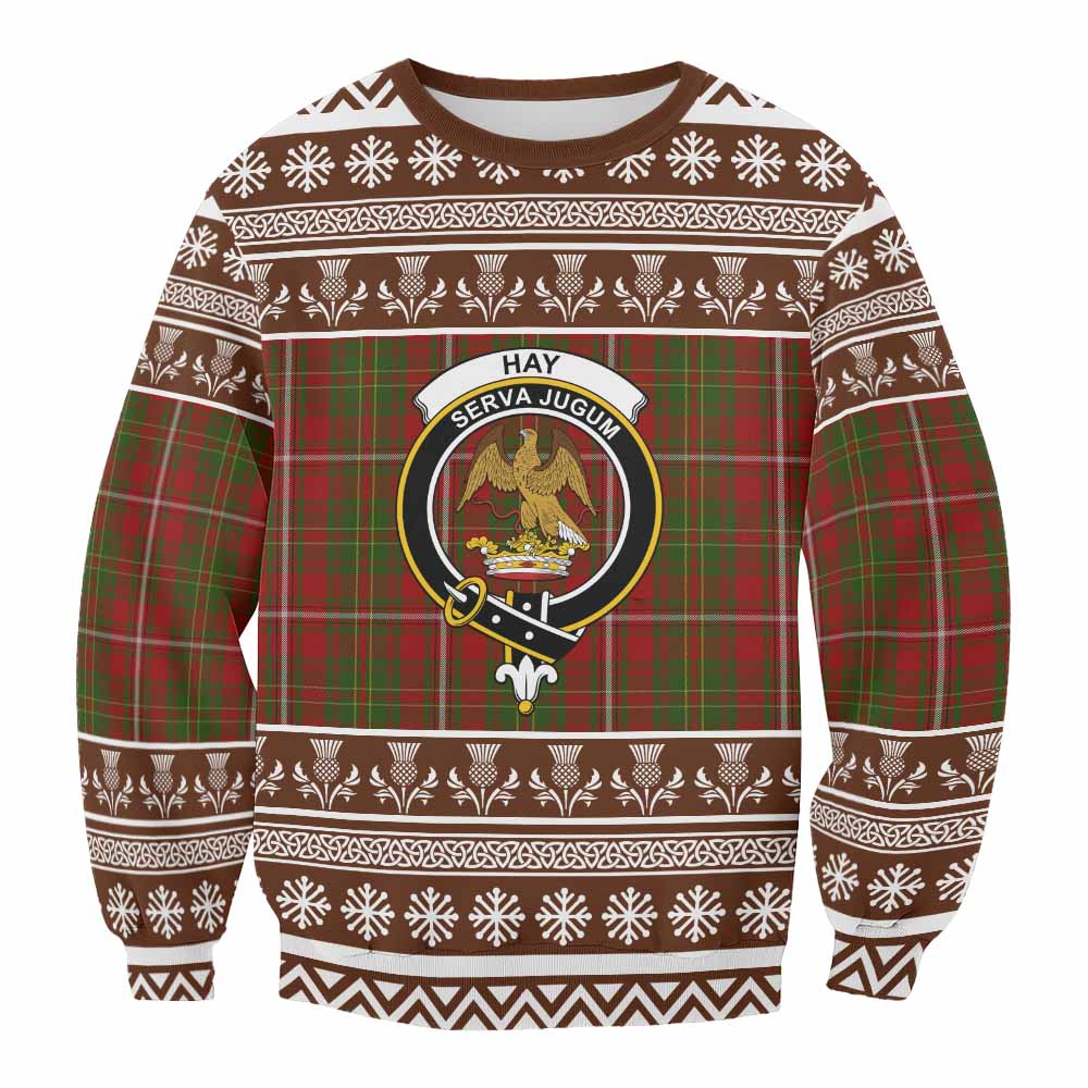Hay Clan Tartan Christmas Sweatshirt with Family Crest - Tartan Vibes Clothing