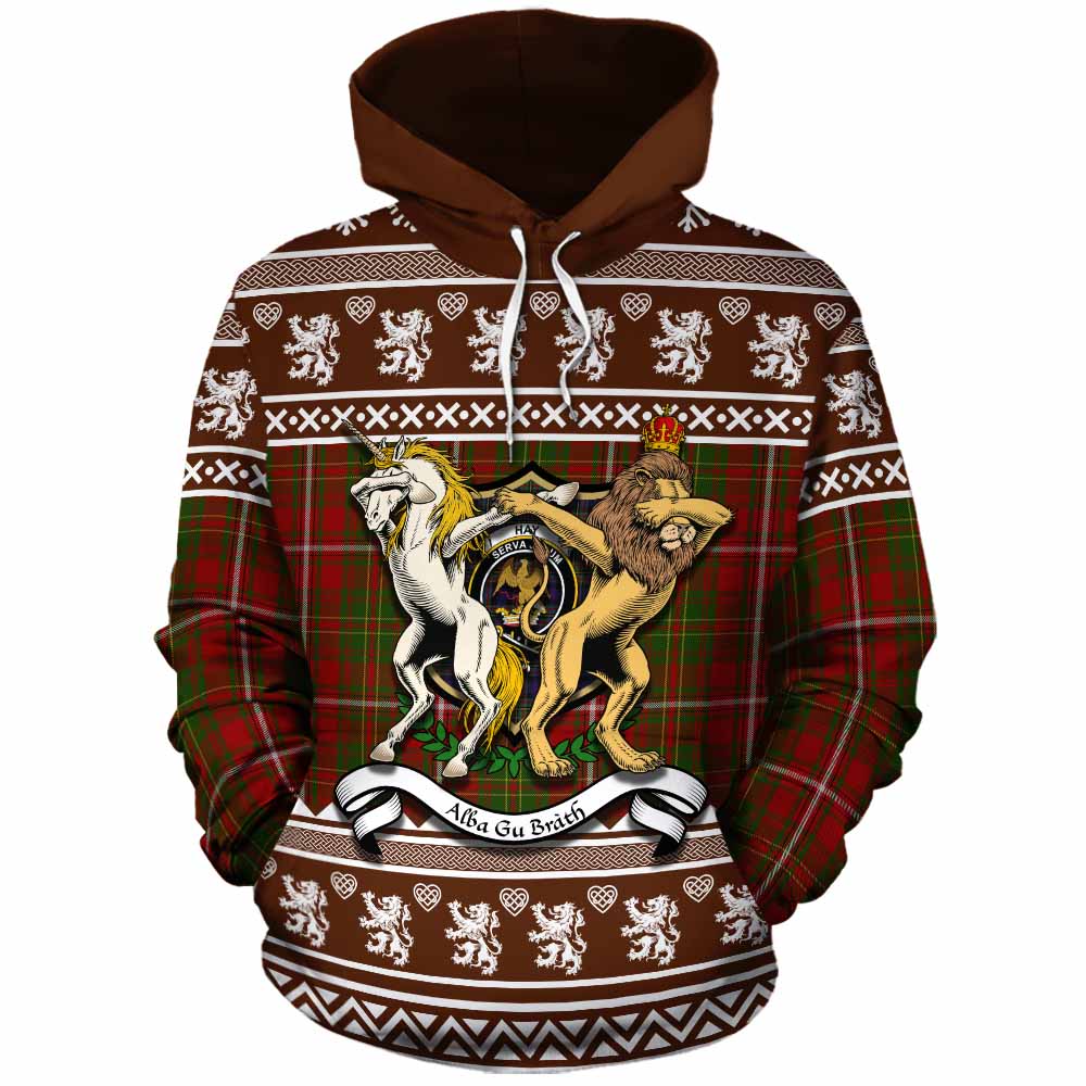 Hay Clan Tartan Crest Christmas Cotton Hoodie Coat of Arms Funny Style - Tartan Vibes Clothing