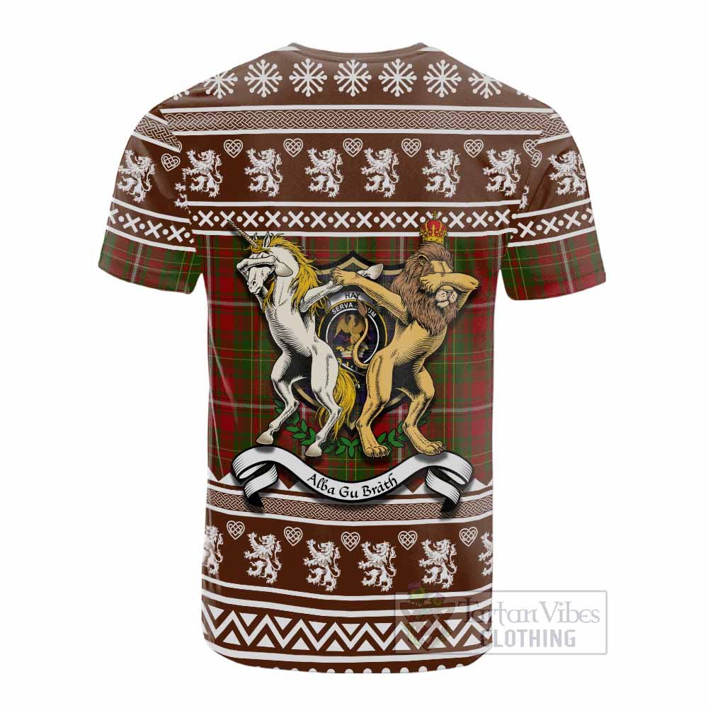 Hay Clan Tartan Crest Christmas Cotton T-shirt Coat of Arms Funny Style - Tartan Vibes Clothing