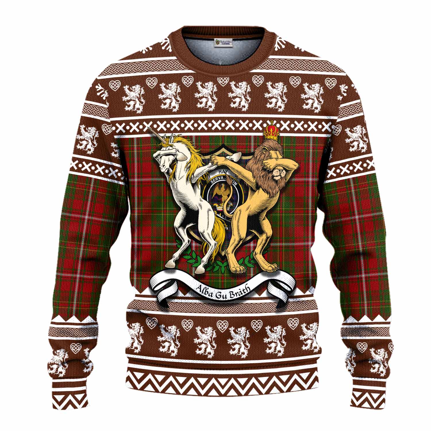 Hay Clan Tartan Crest Christmas Ugly Sweater Coat of Arms Funny Style - Tartan Vibes Clothing