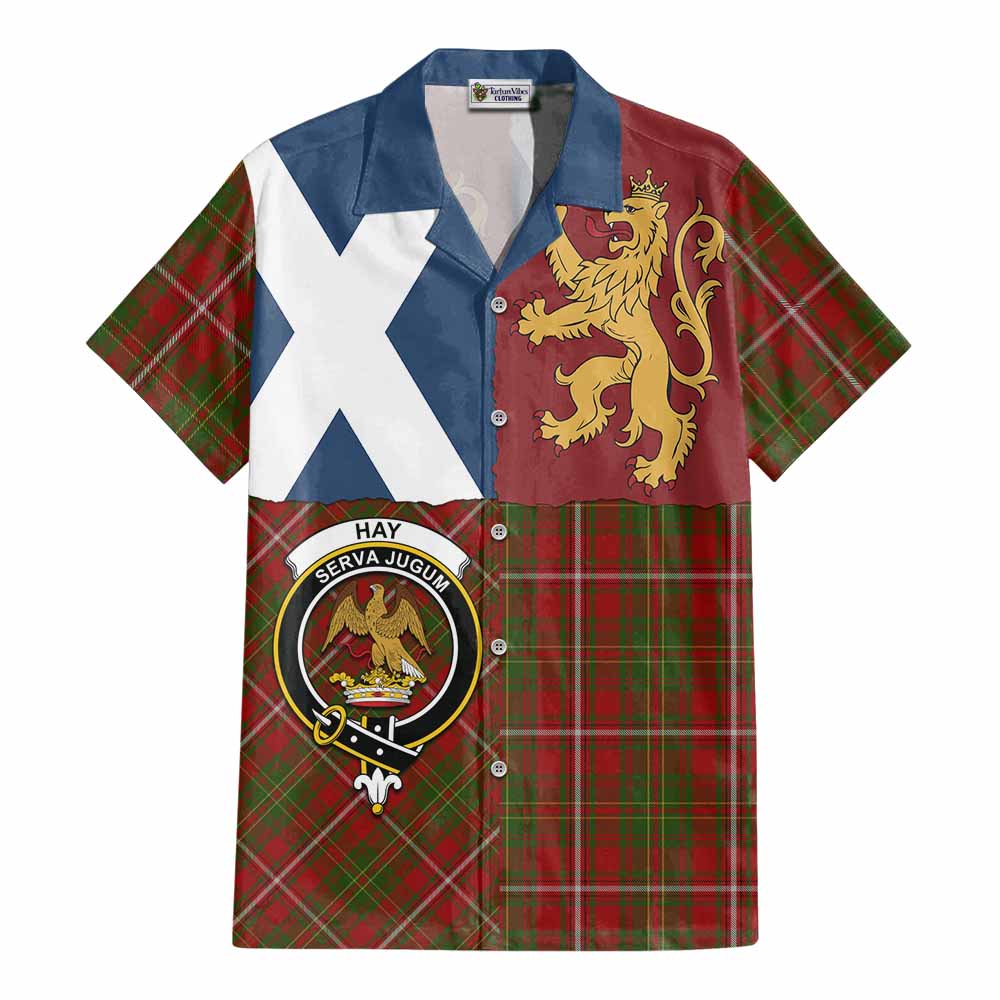Hay Crest Tartan Cotton Hawaiian Shirt with Lion Rampant Saltire Style - Tartan Vibes Clothing