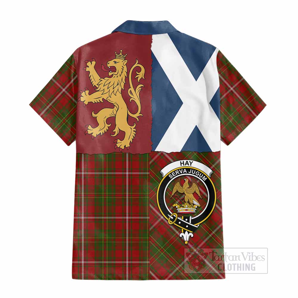 Hay Crest Tartan Cotton Hawaiian Shirt with Lion Rampant Saltire Style - Tartan Vibes Clothing