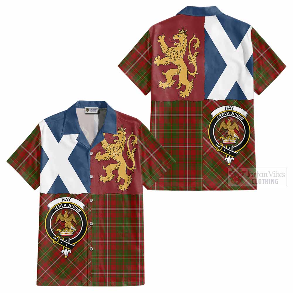 Hay Crest Tartan Cotton Hawaiian Shirt with Lion Rampant Saltire Style - Tartan Vibes Clothing
