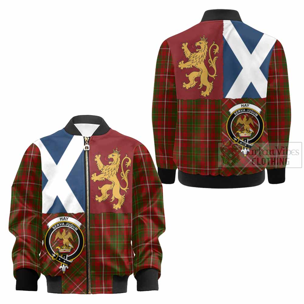 Hay Crest Tartan Kid Bomber Jacket with Lion Rampant Saltire Style - Tartan Vibes Clothing