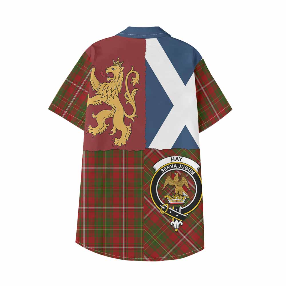 Hay Crest Tartan Kid Hawaiian Shirt with Lion Rampant Saltire Style - Tartan Vibes Clothing