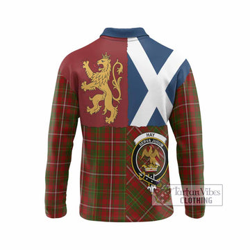 Hay Crest Tartan Long Sleeve Polo Shirt with Lion Rampant Saltire Style
