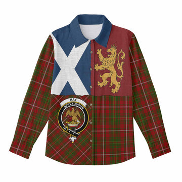 Hay Crest Tartan Women Casual Shirt with Lion Rampant Saltire Style