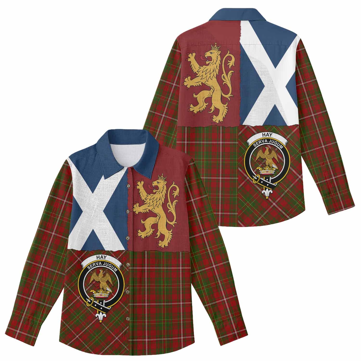 Hay Crest Tartan Women Casual Shirt with Lion Rampant Saltire Style
