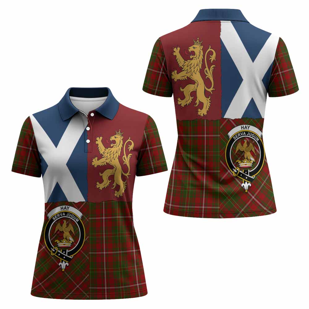 Hay Crest Tartan Women Polo Shirt with Lion Rampant Saltire Style