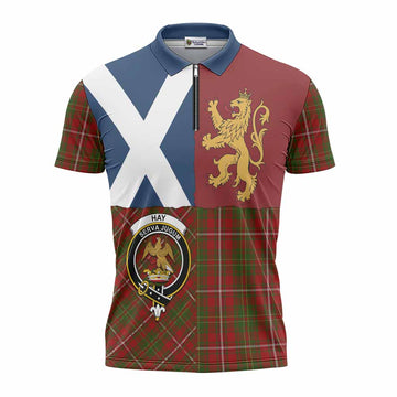 Hay Crest Tartan Zipper Polo Shirt with Lion Rampant Saltire Style