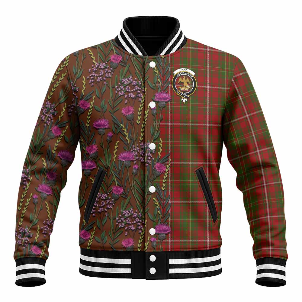 Hay Family Crest Tartan Baseball Jacket Scottish Thistle Flower Pattern Half Style - Tartan Vibes Clothing