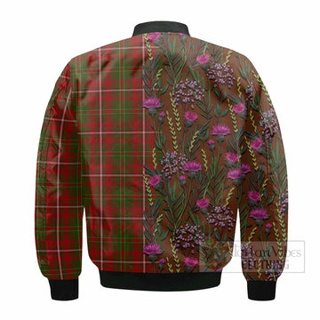 Hay Family Crest Tartan Bomber Jacket Scottish Thistle Flower Pattern Half Style