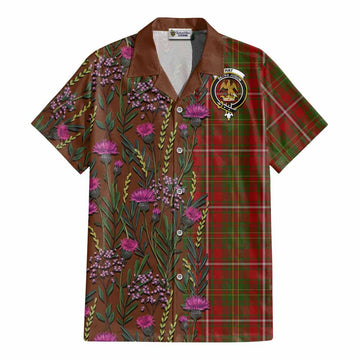 Hay Family Crest Tartan Cotton Hawaiian Shirt Scottish Thistle Flower Pattern Half Style - Tartan Vibes Clothing