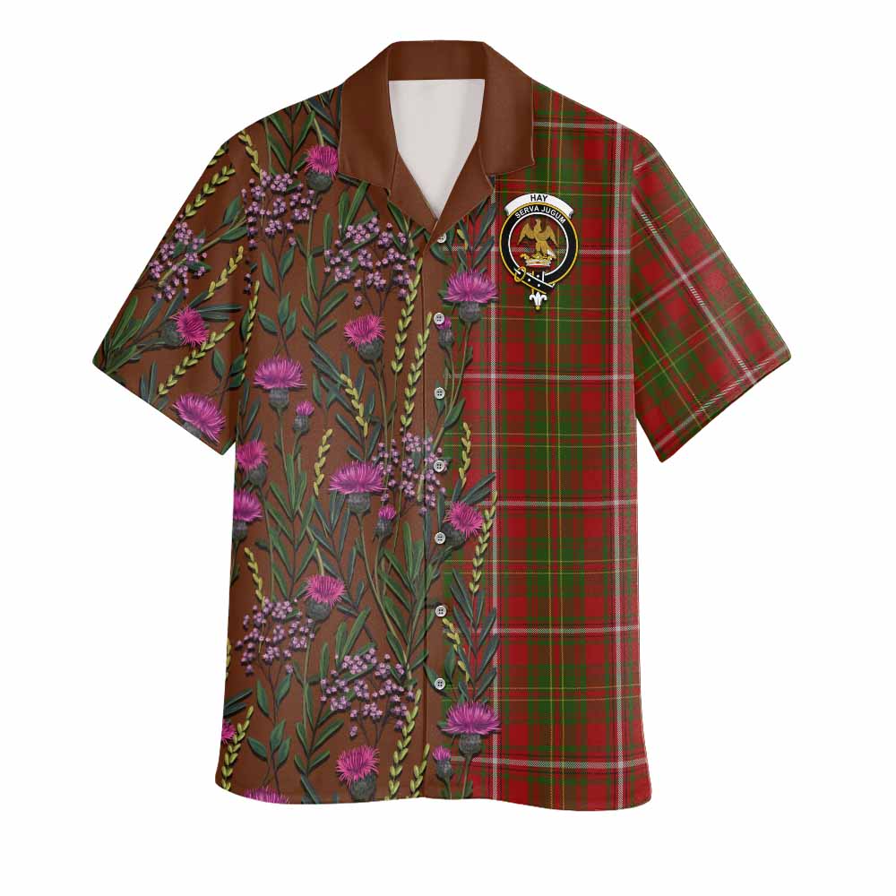 Hay Family Crest Tartan Hawaiian Shirt Scottish Thistle Flower Pattern Half Style - Tartan Vibes Clothing
