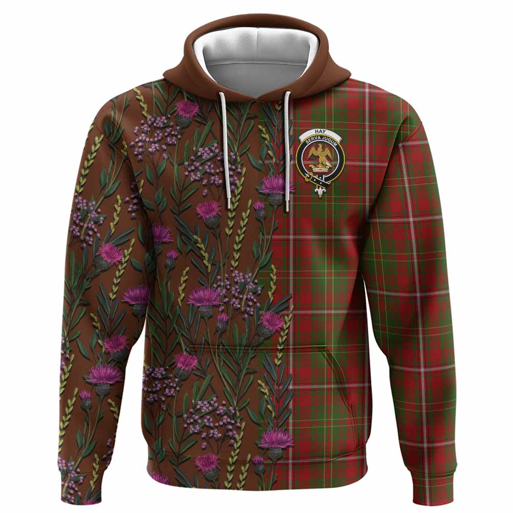 Hay Family Crest Tartan Hoodie Scottish Thistle Flower Pattern Half Style - Tartan Vibes Clothing