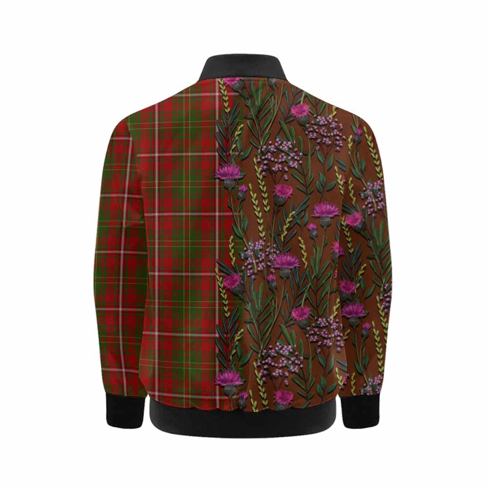 Hay Family Crest Tartan Kid Bomber Jacket Scottish Thistle Flower Pattern Half Style - Tartan Vibes Clothing