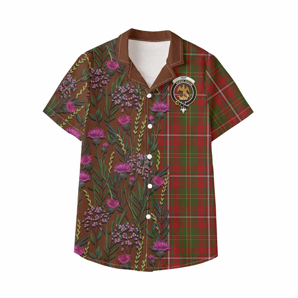Hay Family Crest Tartan Kid Hawaiian Shirt Scottish Thistle Flower Pattern Half Style - Tartan Vibes Clothing