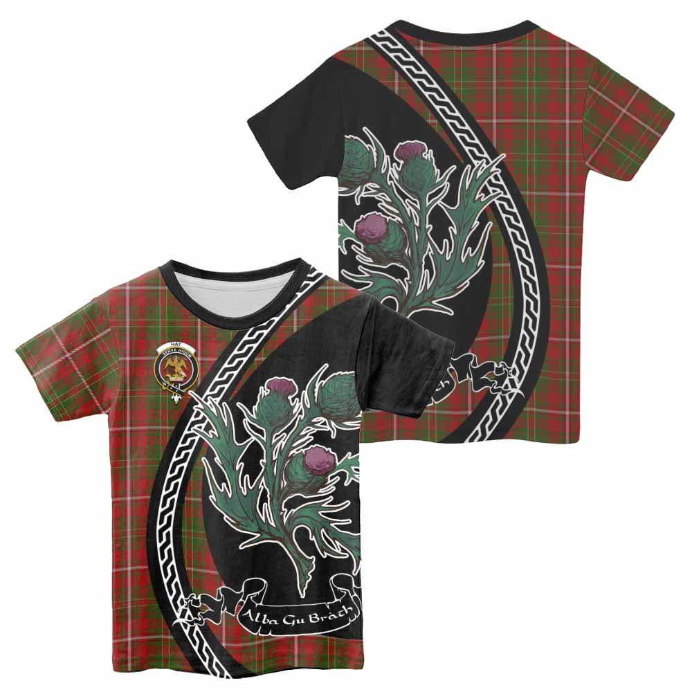 Hay Family Crest Tartan Kid T-shirt Alba Thistle Inspired - Tartan Vibes Clothing