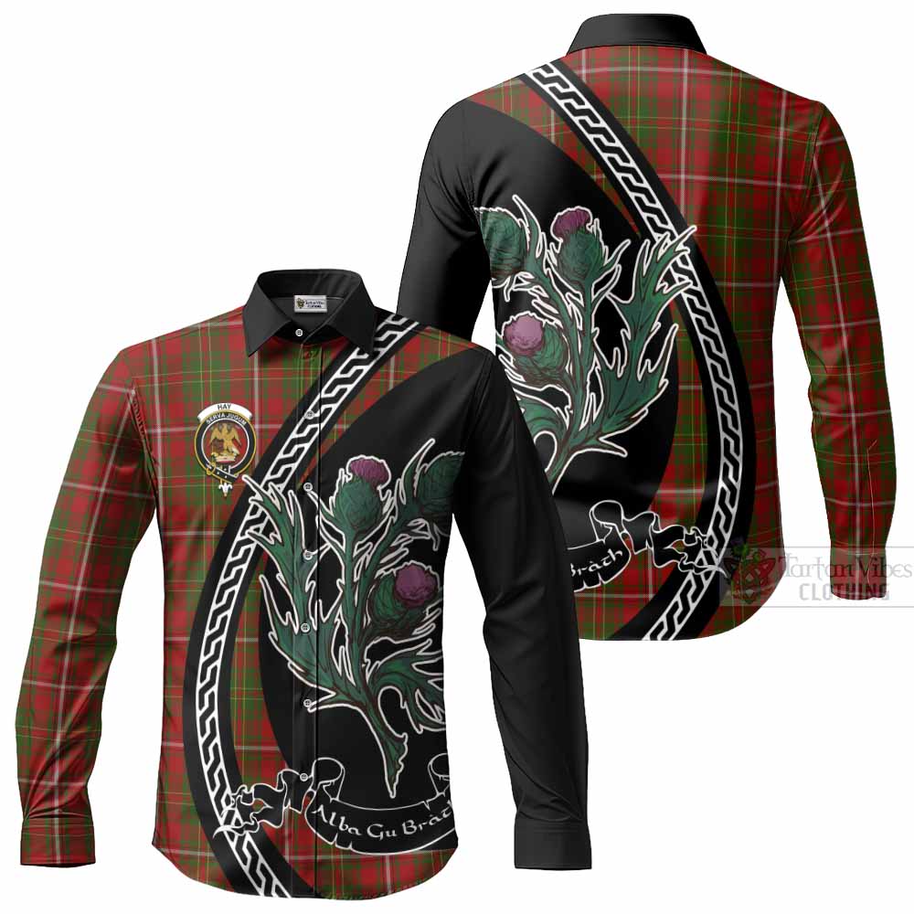 Hay Family Crest Tartan Long Sleeve Button Shirts Alba Thistle Inspired - Tartan Vibes Clothing