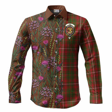 Hay Family Crest Tartan Long Sleeve Button Shirts Scottish Thistle Flower Pattern Half Style