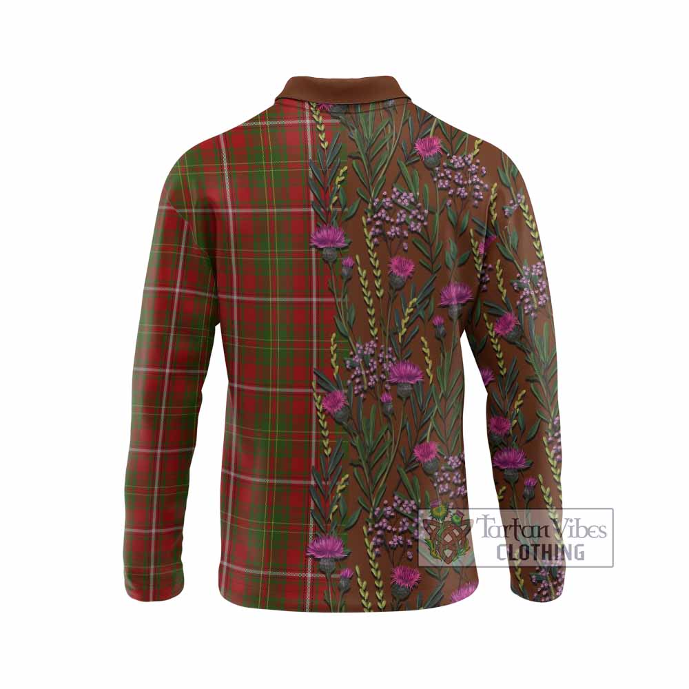 Hay Family Crest Tartan Long Sleeve Polo Shirt Scottish Thistle Flower Pattern Half Style - Tartan Vibes Clothing