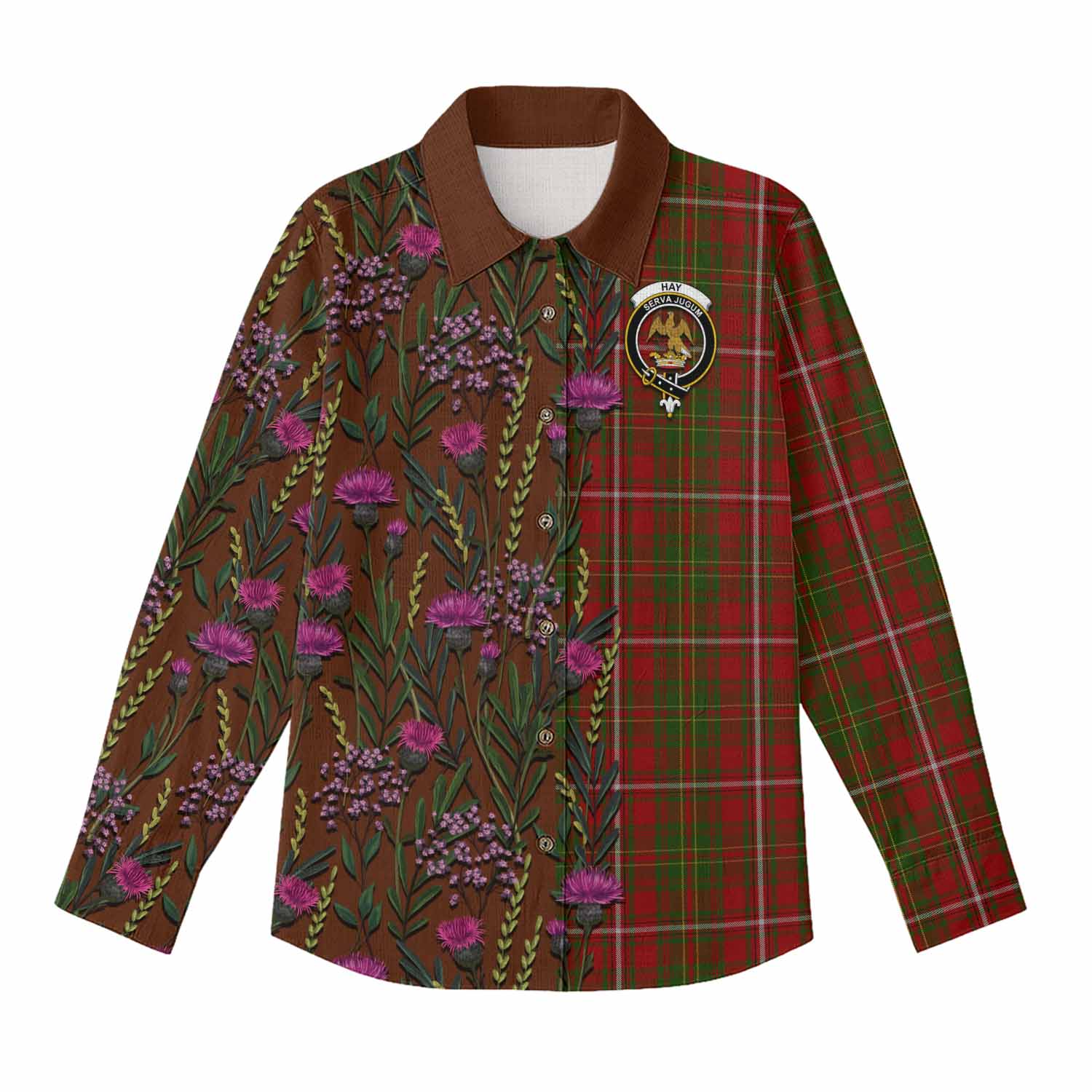 Hay Family Crest Tartan Women Casual Shirt Scottish Thistle Flower Pattern Half Style - Tartan Vibes Clothing