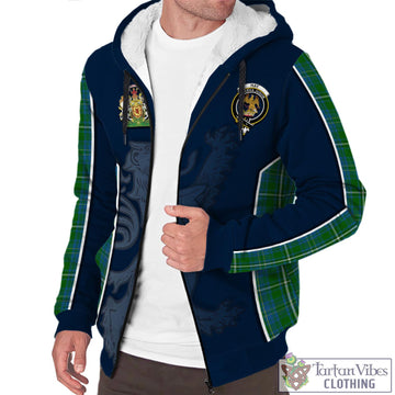 Hay Hunting Tartan Sherpa Hoodie with Family Crest and Lion Rampant Vibes Sport Style