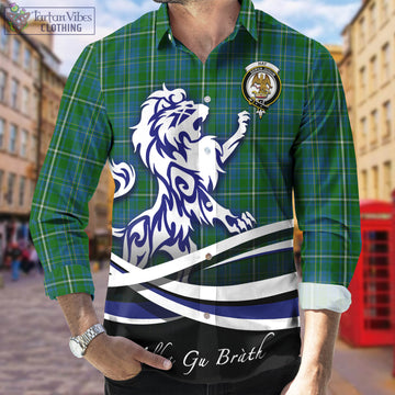 Hay Hunting Tartan Long Sleeve Button Up Shirt with Alba Gu Brath Regal Lion Emblem