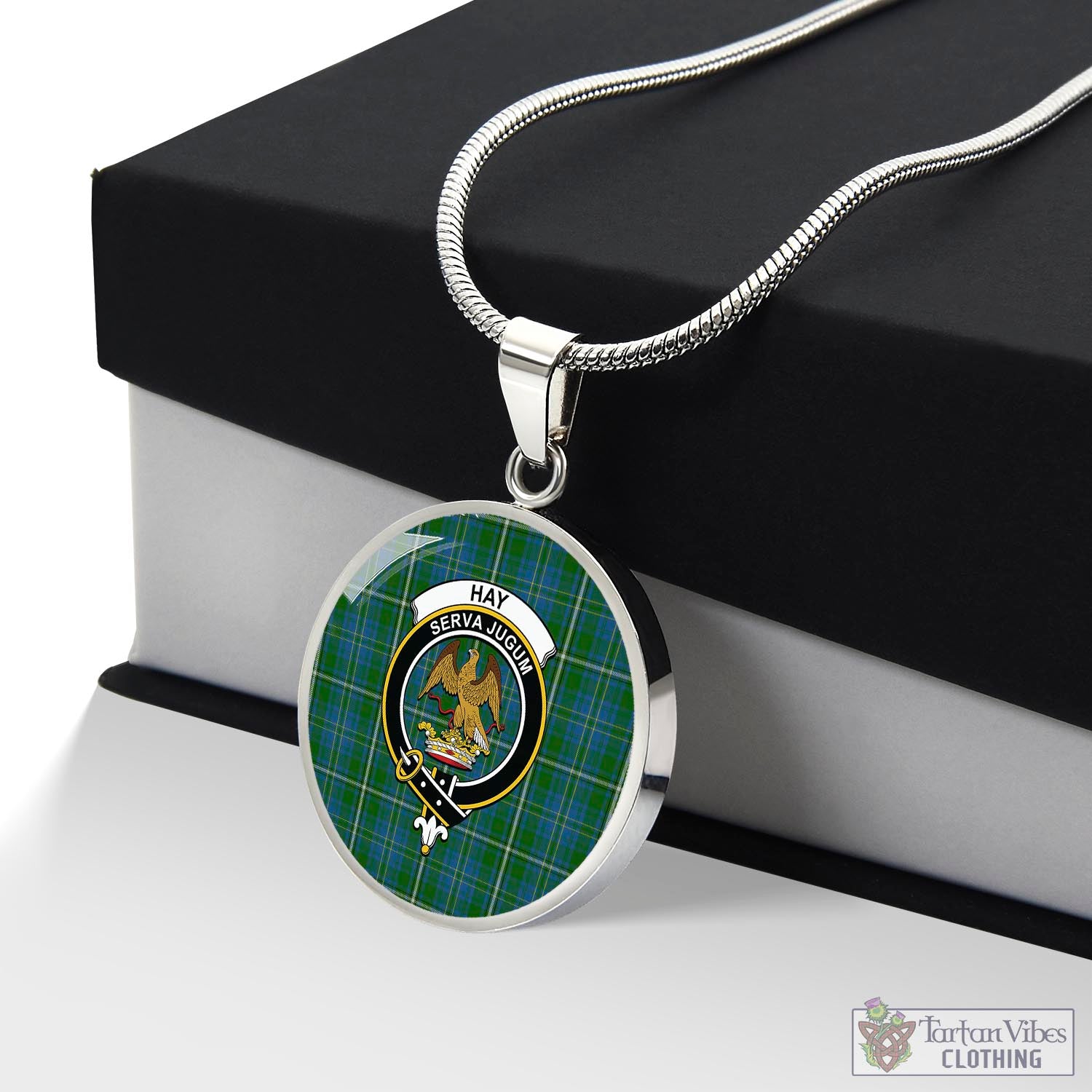 Tartan Vibes Clothing Hay Hunting Tartan Circle Necklace with Family Crest