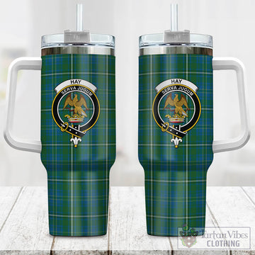 Hay Hunting Tartan and Family Crest Tumbler with Handle