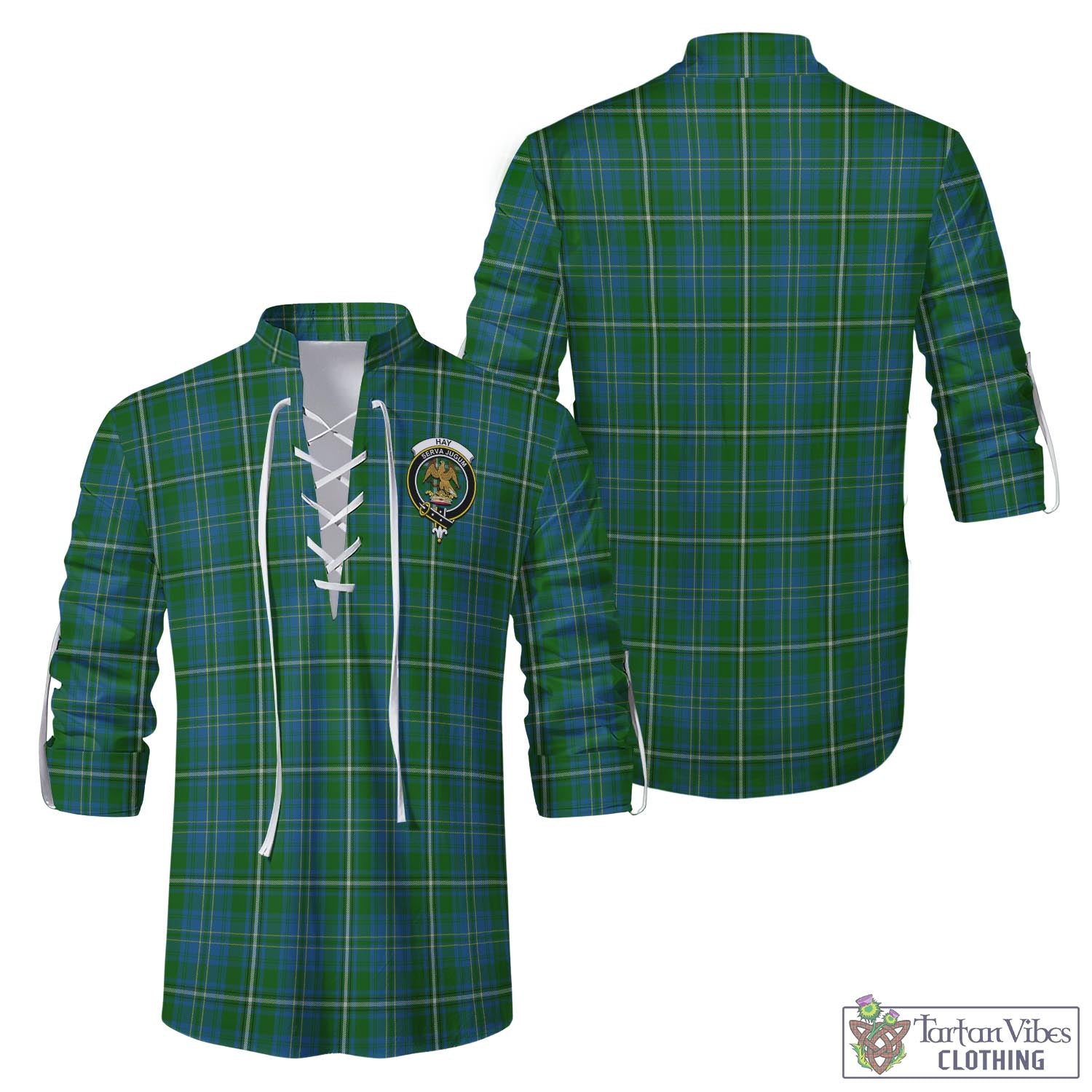 Tartan Vibes Clothing Hay Hunting Tartan Men's Scottish Traditional Jacobite Ghillie Kilt Shirt with Family Crest