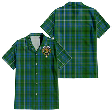 Hay Hunting Tartan Short Sleeve Button Down Shirt with Family Crest